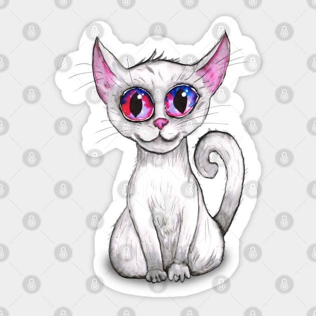 Cute white cat Sticker by Bwiselizzy